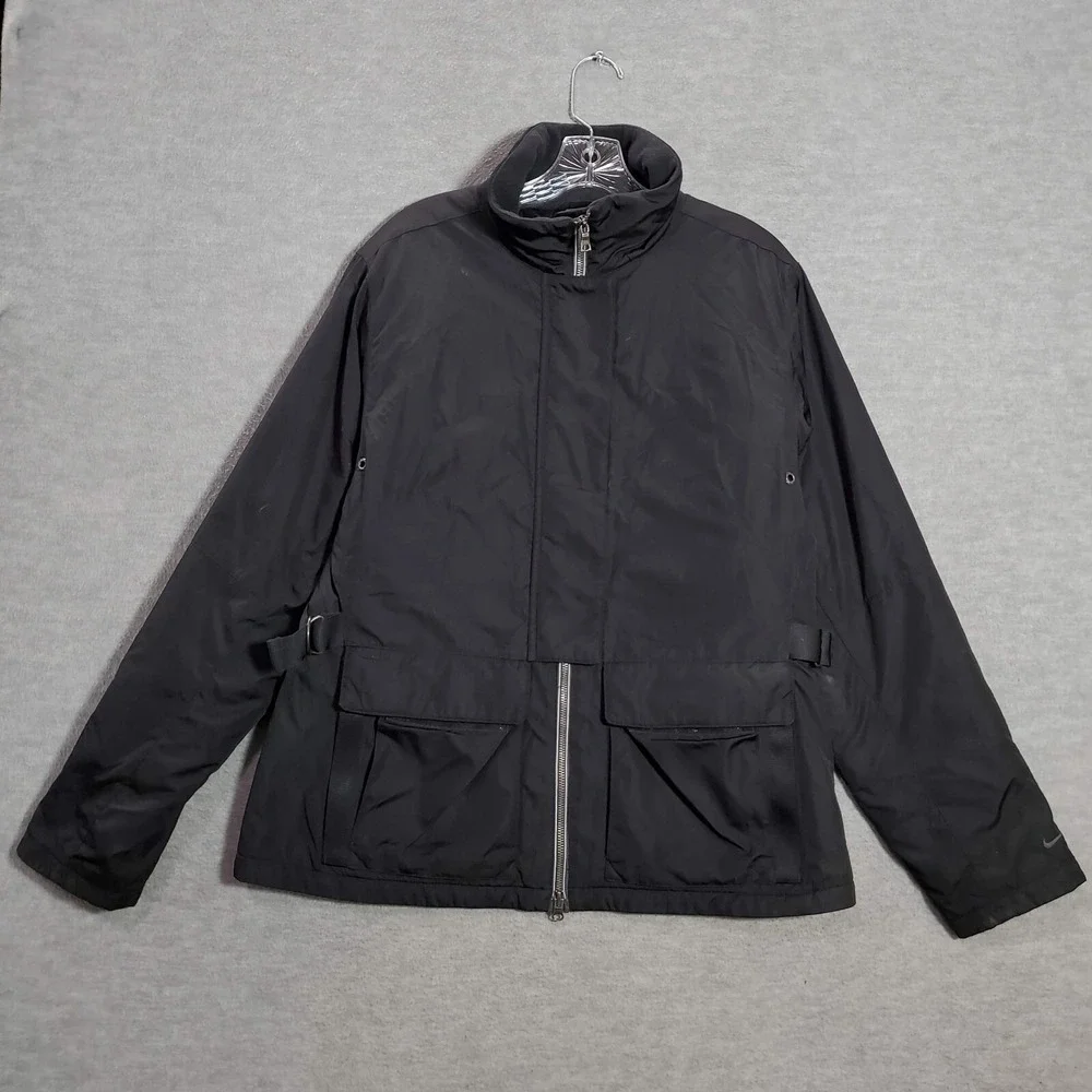 VINTAGE Nike‎ Women Jacket Large Black Y2K Logo Swoosh Full Zip Quilt Lined